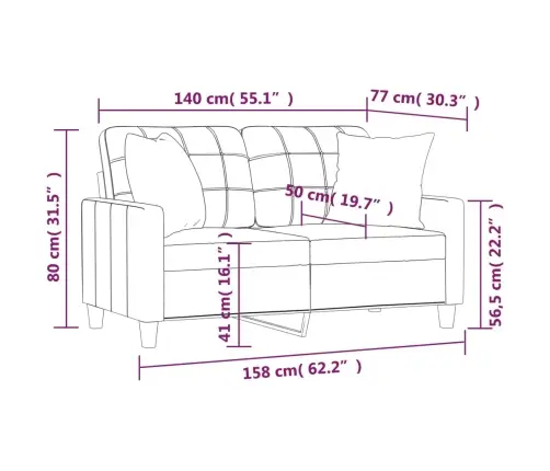 Dvivietė Sofa Su Pagalvėlėmis, Kreminė, 140cm Dirbtinė Oda