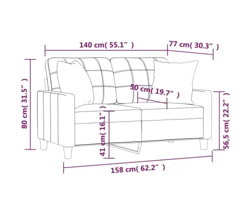 Divvietīgs Dīvāns Ar Spilveniem, Pelēks, 140 Cm, Mākslīgā Āda Vidaxl