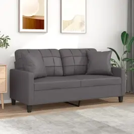 Divvietīgs Dīvāns Ar Spilveniem, Pelēks, 140 Cm, Mākslīgā Āda Vidaxl