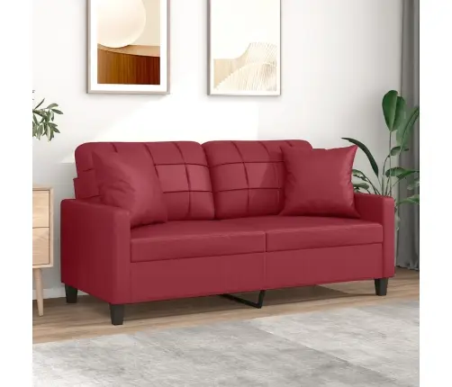 Dvivietė Sofa Su Pagalvėlėmis, Vyno, 140cm Dirbtinė Oda