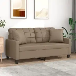 Divvietīgs Dīvāns Ar Spilveniem, Kapučīno, 140 Cm, Mākslīgā Āda Vidaxl