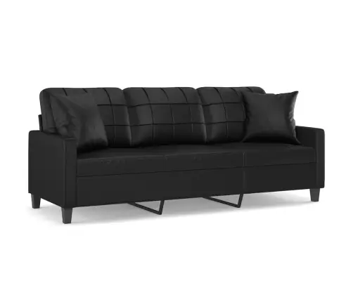 Trīsvietīgs Dīvāns Ar Spilveniem, Melns, 180 Cm, Mākslīgā Āda Vidaxl