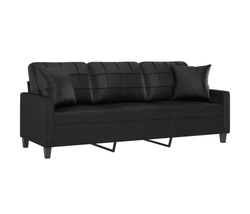 Trīsvietīgs Dīvāns Ar Spilveniem, Melns, 180 Cm, Mākslīgā Āda Vidaxl