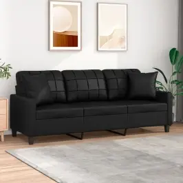 Trivietė Sofa Su Pagalvėlėmis, Juoda, 180cm Dirbtinė Oda