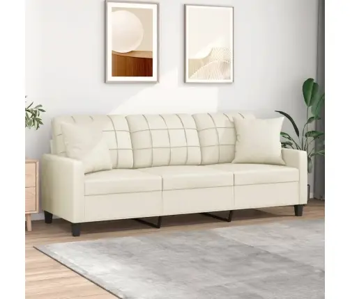 Trīsvietīgs Dīvāns Ar Spilveniem, Krēmkrāsas, Mākslīgā Āda Vidaxl Trīsvietīgs Dīvāns Ar Spilveniem, Krēmkrāsas, Mākslīgā Āda Vidaxl