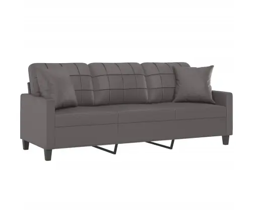 Trivietė Sofa Su Pagalvėlėmis, Pilka, 180cm Dirbtinė Oda
