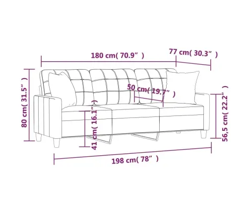 Trivietė Sofa Su Pagalvėlėmis, Pilka, 180cm Dirbtinė Oda