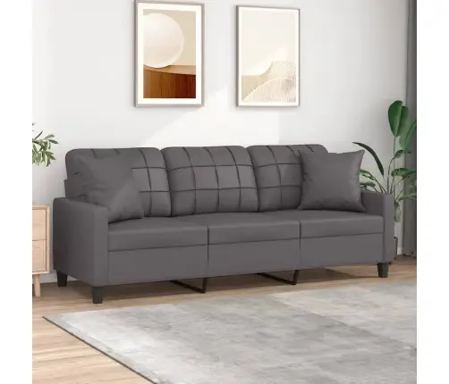 Trivietė Sofa Su Pagalvėlėmis, Pilka, 180cm Dirbtinė Oda