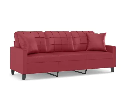 Trīsvietīgs Dīvāns Ar Spilveniem, Vīnsarkans, Mākslīgā Āda Vidaxl