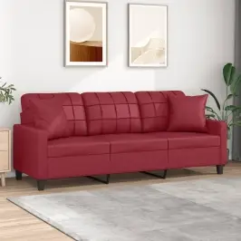 Trivietė Sofa Su Pagalvėlėmis, Vyno, 180cm Dirbtinė Oda