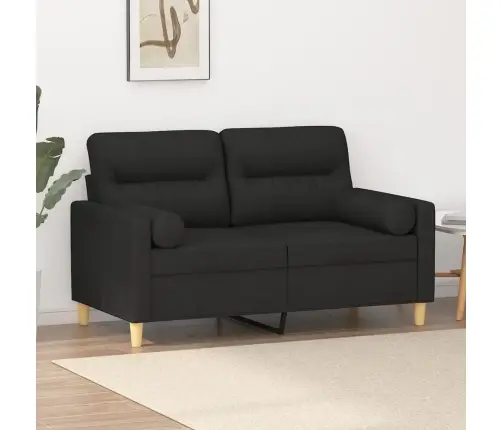 Divvietīgs Dīvāns Ar Spilveniem, Melns, 120 Cm, Audums Vidaxl Divvietīgs Dīvāns Ar Spilveniem, Melns, 120 Cm, Audums Vidaxl