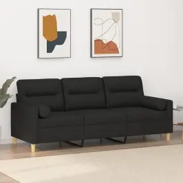 Trivietė Sofa Su Pagalvėlėmis, Juodos Spalvos, 180cm Audinys