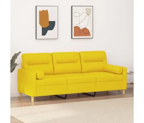 Trīsvietīgs Dīvāns Ar Spilveniem, Gaiši Dzeltens, 180Cm, Audums Vidaxl