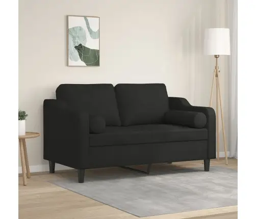 Dvivietė Sofa Su Pagalvėlėmis, Juodos Spalvos, 120cm Audinys