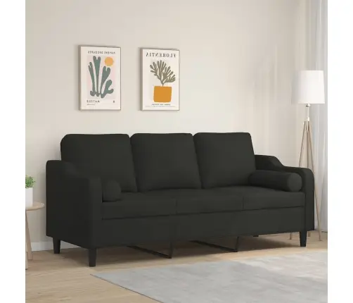 Trīsvietīgs Dīvāns Ar Spilveniem, Melns, 180 Cm, Audums Vidaxl