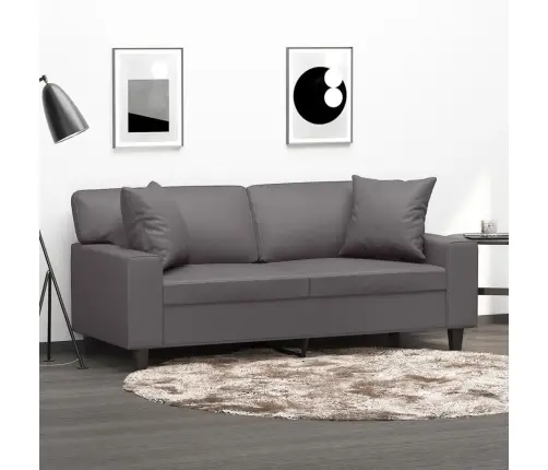 Dvivietė Sofa Su Pagalvėlėmis, Pilka, 140cm Dirbtinė Oda