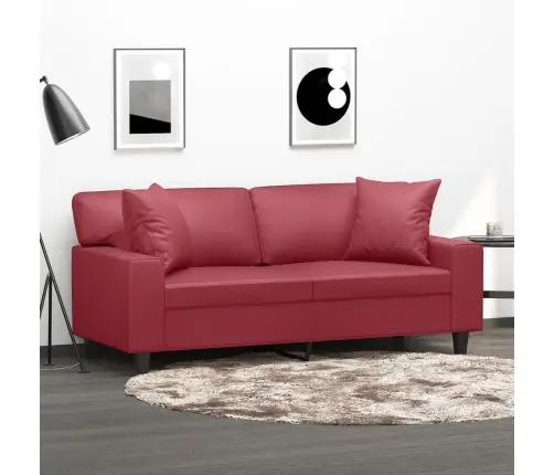 Divvietīgs Dīvāns, Spilveni, Vīnsarkans, 140 Cm, Mākslīgā Āda Vidaxl