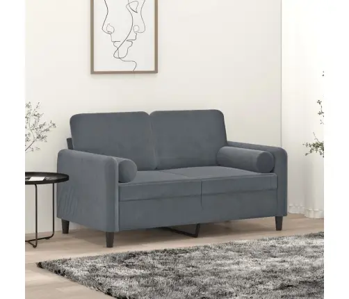 Dvivietė Sofa Su Pagalvėlėmis, Tamsiai Pilka, 120cm Aksomas
