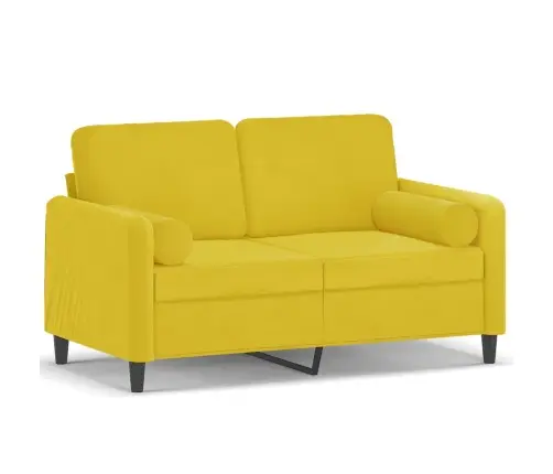 Dvivietė Sofa Su Pagalvėlėmis, Geltonos Spalvos, 120cm Aksomas
