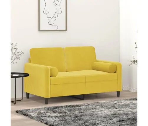Dvivietė Sofa Su Pagalvėlėmis, Geltonos Spalvos, 120cm Aksomas