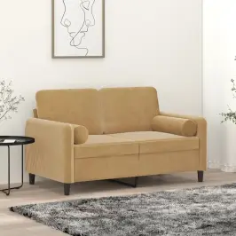 Dvivietė Sofa Su Pagalvėlėmis, Rudos Spalvos, 120cm Aksomas