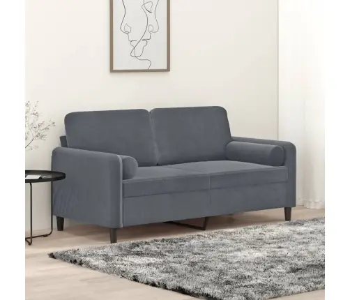Dvivietė Sofa Su Pagalvėlėmis, Tamsiai Pilka, 140cm Aksomas