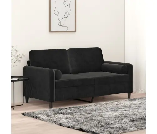 Dvivietė Sofa Su Pagalvėlėmis, Juodos Spalvos, 140cm Aksomas