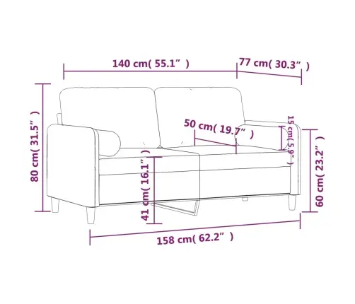 Dvivietė Sofa Su Pagalvėlėmis, Kreminės Spalvos, 140cm Aksomas