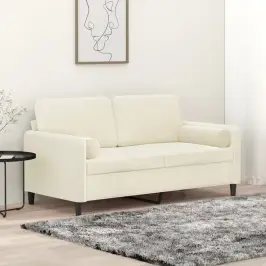 Dvivietė Sofa Su Pagalvėlėmis, Kreminės Spalvos, 140cm Aksomas