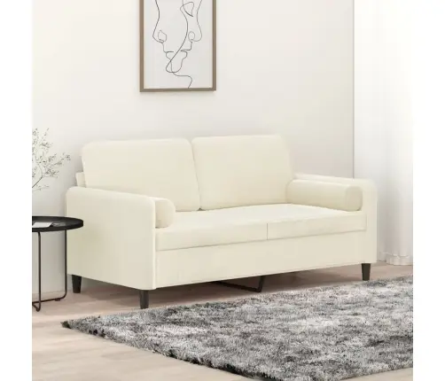 Dvivietė Sofa Su Pagalvėlėmis, Kreminės Spalvos, 140cm Aksomas
