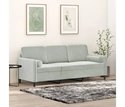 Trivietė Sofa Su Pagalvėlėmis, Šviesiai Pilka, 180cm Aksomas