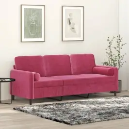Trīsvietīgs Dīvāns Ar Spilveniem, Vīnsarkans, 180 Cm, Samts Vidaxl