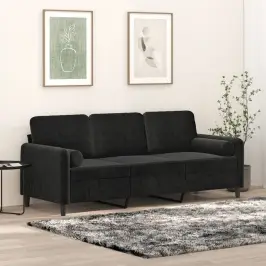 Trivietė Sofa Su Pagalvėlėmis, Juodos Spalvos, 180cm Aksomas