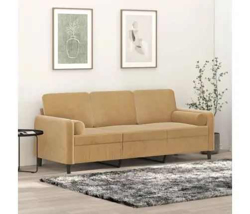 Trivietė Sofa Su Pagalvėlėmis, Rudos Spalvos, 180cm Aksomas