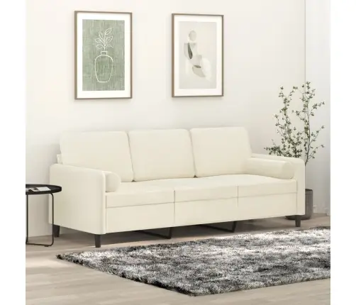 Trivietė Sofa Su Pagalvėlėmis, Kreminės Spalvos, 180cm Aksomas