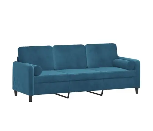Trivietė Sofa Su Pagalvėlėmis, Mėlynos Spalvos, 180cm Aksomas