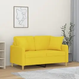 Divvietīgs Dīvāns Ar Spilveniem, Gaiši Dzeltens, 120 Cm, Audums Vidaxl Divvietīgs Dīvāns Ar Spilveniem, Gaiši Dzeltens, 120 Cm, Audums Vidaxl