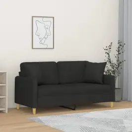 Dvivietė Sofa Su Pagalvėlėmis, Juodos Spalvos, 140cm Audinys