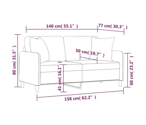 Divvietīgs Dīvāns Ar Spilveniem, Gaiši Dzeltens, 140 Cm, Audums Vidaxl