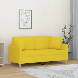 Divvietīgs Dīvāns Ar Spilveniem, Gaiši Dzeltens, 140 Cm, Audums Vidaxl Divvietīgs Dīvāns Ar Spilveniem, Gaiši Dzeltens, 140 Cm, Audums Vidaxl