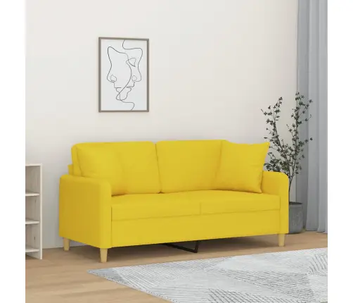 Divvietīgs Dīvāns Ar Spilveniem, Gaiši Dzeltens, 140 Cm, Audums Vidaxl