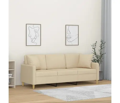 Trīsvietīgs Dīvāns Ar Spilveniem, Krēmkrāsas, 180 Cm, Audums Vidaxl Trīsvietīgs Dīvāns Ar Spilveniem, Krēmkrāsas, 180 Cm, Audums Vidaxl