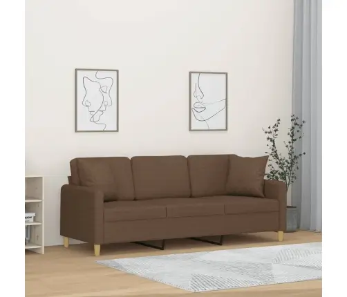 Trīsvietīgs Dīvāns Ar Spilveniem, Brūns, 180 Cm, Audums Vidaxl