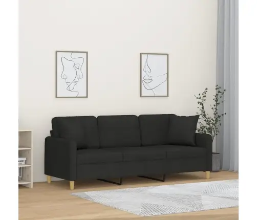 Trīsvietīgs Dīvāns Ar Spilveniem, Melns, 180 Cm, Audums Vidaxl