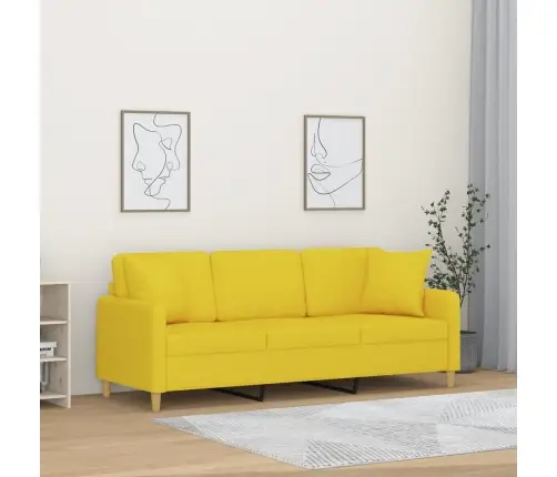 Trīsvietīgs Dīvāns Ar Spilveniem, Gaiši Dzeltens, 180Cm, Audums Vidaxl