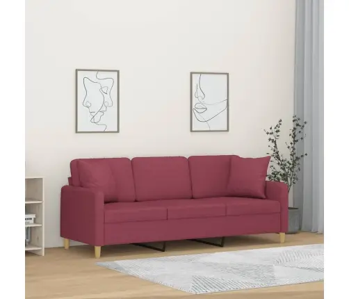 Trīsvietīgs Dīvāns Ar Spilveniem, Vīnsarkans, 180 Cm, Audums Vidaxl