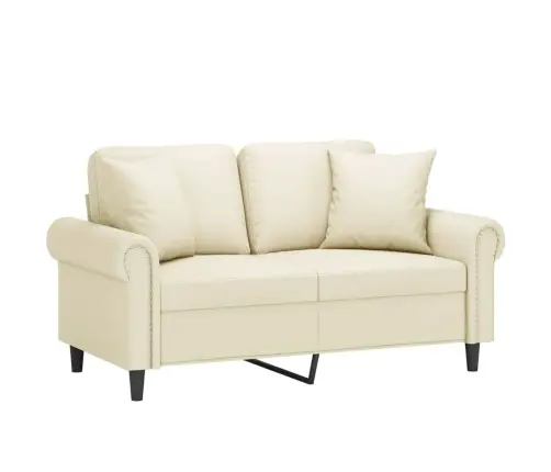 Divvietīgs Dīvāns Ar Spilveniem, Krēmkrāsas, Mākslīgā Āda Vidaxl