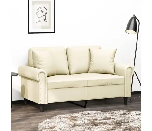 Divvietīgs Dīvāns Ar Spilveniem, Krēmkrāsas, Mākslīgā Āda Vidaxl
