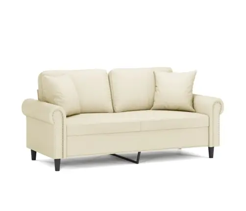 Dvivietė Sofa Su Pagalvėlėmis, Kreminė, 140cm Dirbtinė Oda