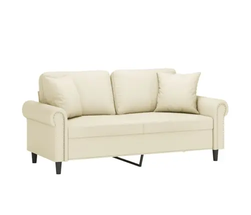 Dvivietė Sofa Su Pagalvėlėmis, Kreminė, 140cm Dirbtinė Oda